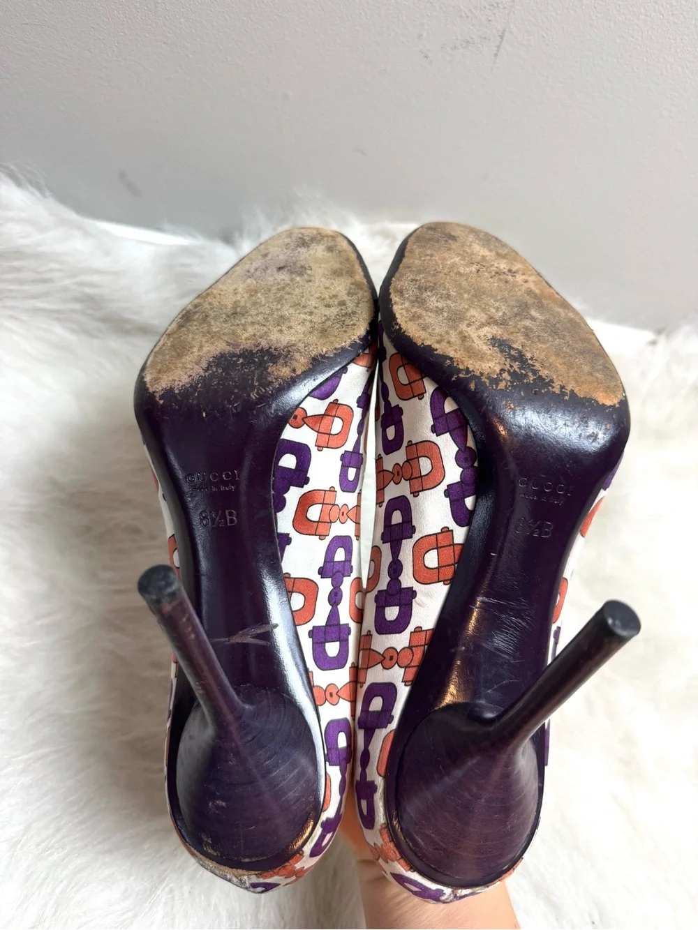 Gucci Vintage Satin Horsebit Crystal Open Toe Heels 8.5 - Picture 10 of 10
